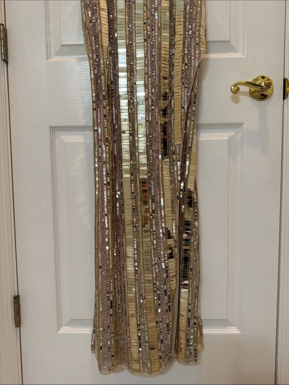 Mac Duggal 93981 Gold and Silver Halter Neck Embellished Detailed Back Gown Sz 6